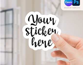 Hand Holding Sticker Mockup: Canva & Photoshop (PSD)