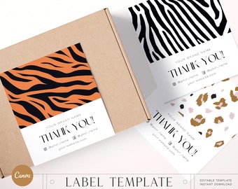 Animal Print Box Sealing Stickers: Editable Packaging Label Template (Digital Download)