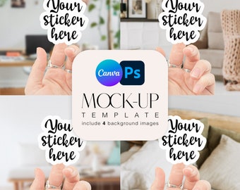 Sticker Mockup: Canva, Photoshop Template with Background Images