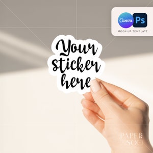 Hand Holding Sticker Mockup: Photoshop & Canva Decal Template