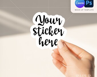 Hand Holding Sticker Mockup: Photoshop & Canva Decal Template