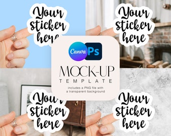 Sticker Mockup: Hand Holding Decal, Canva & Photoshop (JPG, PSD, PNG)