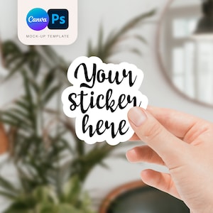 Hand Holding Sticker Mockup: Canva, Photoshop (PSD File)