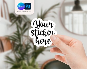 Hand Holding Sticker Mockup: Canva, Photoshop (PSD File)