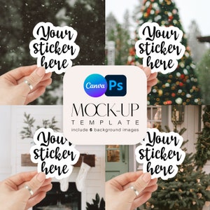 Christmas Sticker Mockup: Canva & Photoshop Template