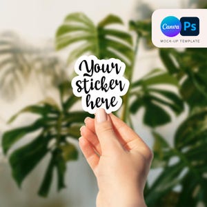 Die Cut Sticker Mockup: Hand Holding Decal (Photoshop & Canva)