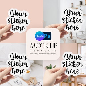 Hand Holding Sticker Mockup: Canva, Photoshop (PSD File)