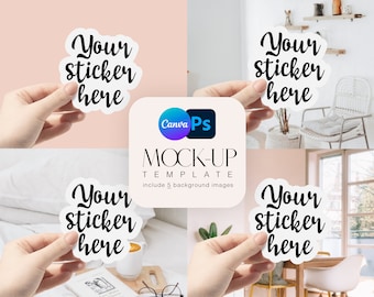 Hand Holding Sticker Mockup: Canva, Photoshop (PSD File)