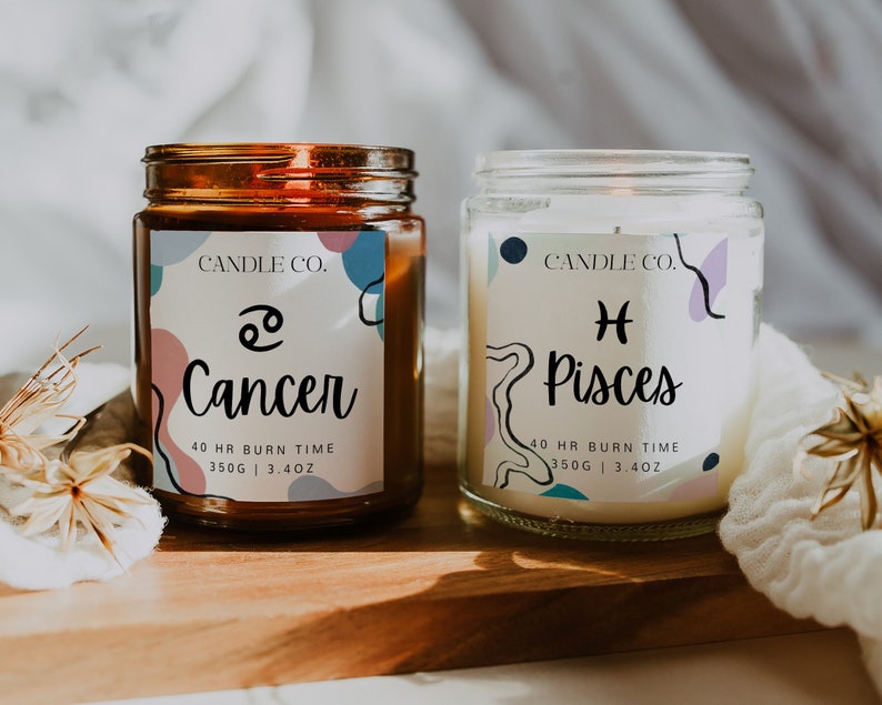 Editable Zodiac Candle Labels 12 Pcs Candle Jar Square Etsy
