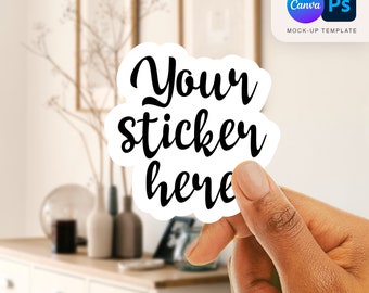 Hand Holding Sticker Mockup: Photoshop & Canva PSD Template