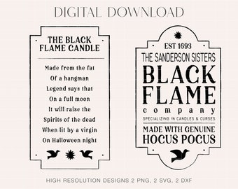 Descargas digitales de velas de llama negra (PNG), diseño de velas (PNG), Sanderson Brewing Co. (PNG), Hocus Pocus SVG, archivos de corte y sublimación de Halloween