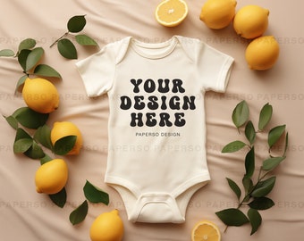 Baby Bodysuit Mockup, Romper Mock-up, Bodysuit Mockup Flat Lay, Boho Mockup Gender Neutral Mockup, Rabbit Skins Mockup