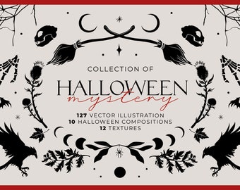 Halloween mystery illustration set SVG, PNG, EPS files