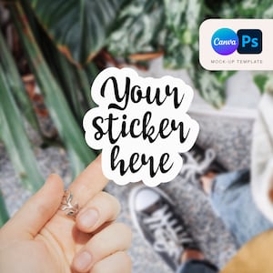 Sticker Mockup: Hand PSD, Canva Template (Digital Download)