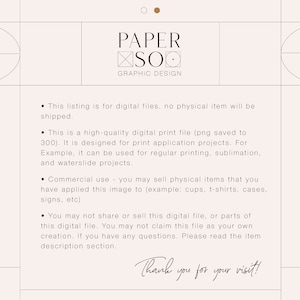 May include: A digital design image with the text "PAPER SOO GRAPHIC DESIGN." The image has a beige background with geometric shapes and text. The text includes information about digital files, print applications, and commercial use.