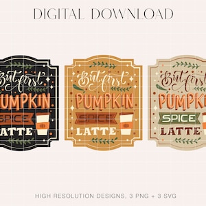 Pumpkin Spice Latte PNG, Fall Sublimation Design, Pumpkin Spice PNG, Lettering Waterslide, Tumbler Design, Autumn label, Fall Vibes Latte,