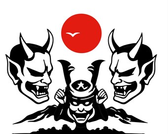 Máscara Kitsune SVG PNG Máscara de Raposa Japonesa Samurai Katana Bambu Sol Nascente Ninja Japão Arte Download Digital, Arte de Parede Folclórica Japonesa, Tatuagem