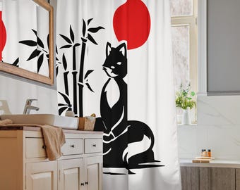 Cortina de chuveiro Zen Fox Meditation