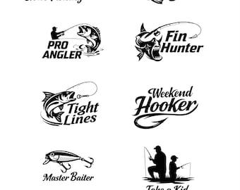 Pacote com 10 designs engraçados em SVG para pesca, frases de pescador, caçador de peixes, fisgador de fim de semana, arquivos PNG e SVG para artesanato em vinil com Cricut e Silhouette.