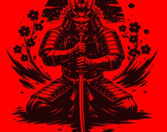 Samurai Oni Meditação SVG PNG Guerreiro Demônio Japonês Zen Katana Arte Mitologia Sombria Download Digital Design