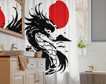 Cortina de chuveiro com dragão japonês