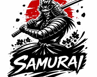 Guerreiro Samurai em SVG e PNG, Design de Samurai Japonês, Clipart de Guerreiro Bushido, Silhueta de Lutador com Katana, Estilo Tatuagem