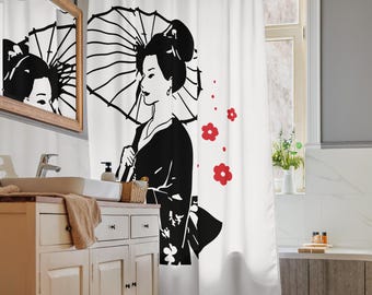 Cortina de chuveiro com estampa de gueixa japonesa