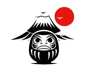 Daruma Doll SVG PNG Mount Fuji Red Sun Japanese Zen Symbol Luck Minimal Japan Art Digital Download