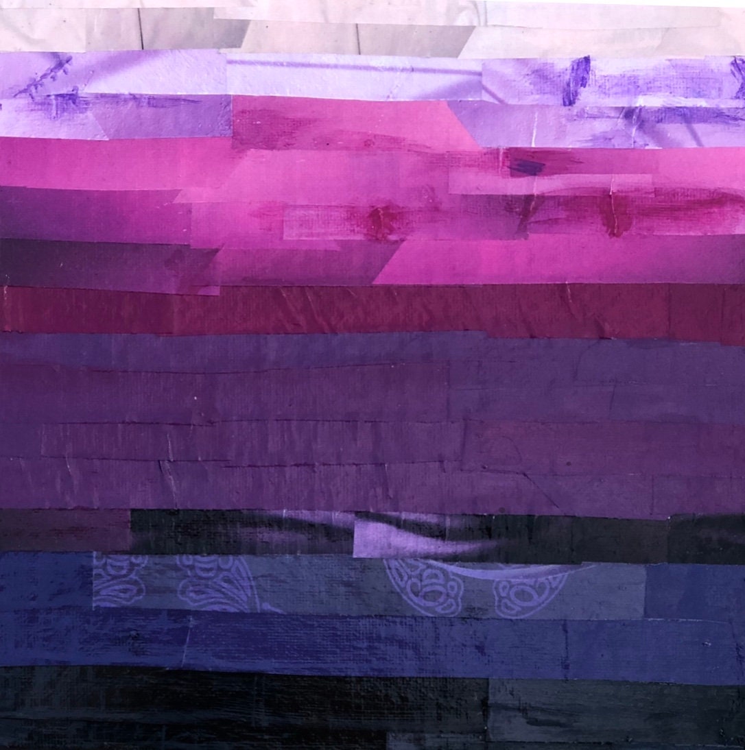 Original Handmade Paper Collage Art Purple Wall Art 8x8 Art Etsy France