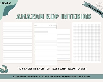 KDP Interior Descargar / Tamaños populares 6x9 8.5x11 / forrado, cuadriculado, punteado / 10 libros Contenido bajo 120 páginas / Cuaderno Kindle Direct Publishing