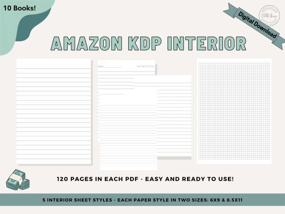 KDP Interior Download | Popular sizes 6x9 8.5x11 | lined, grid, dotted | 10 books Low content 120 pages | Notebook Kindle Direct Publishing