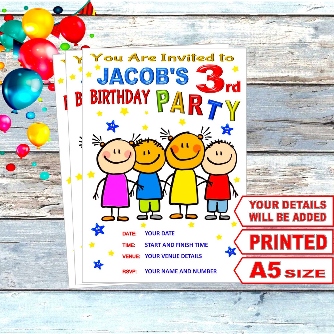 Childrens Birthday Party Invitations PRINTED Personalised A5 Size Child ...