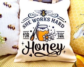 Honey Bee tote bag, 100% organic cotton thick, durable bag