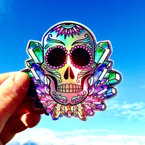 Mexicaanse Sugarskull-sticker, holografische sticker dag van de doden