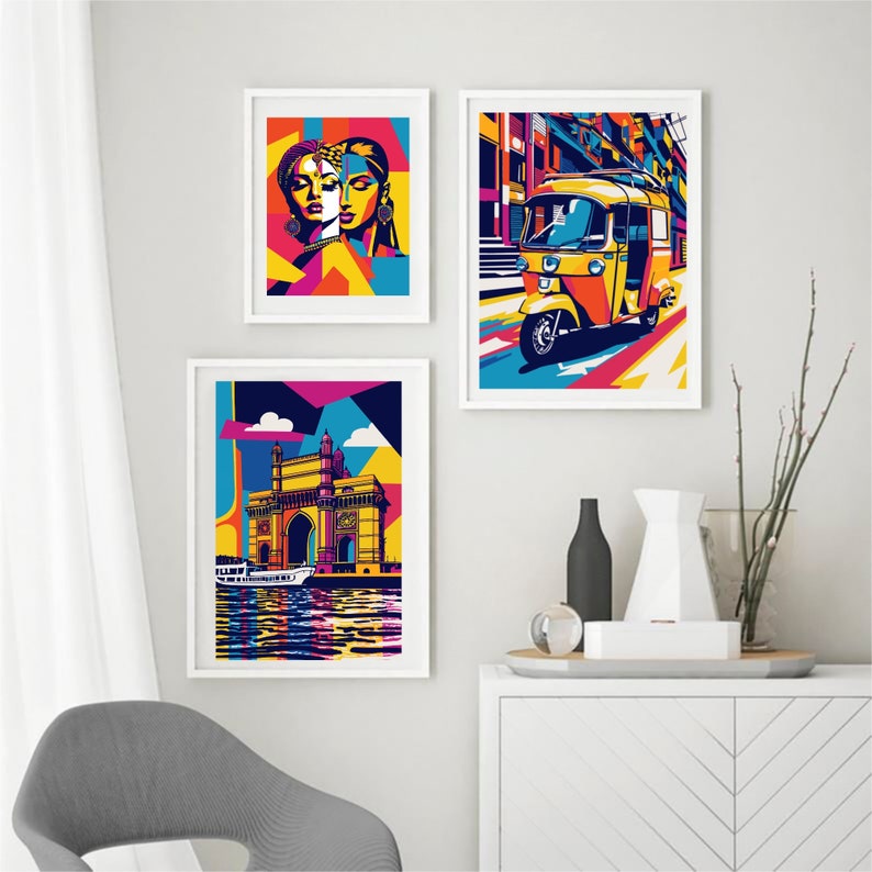 Stampa di risciò di Mumbai: poster pop art indiano (download digitale) immagine 4