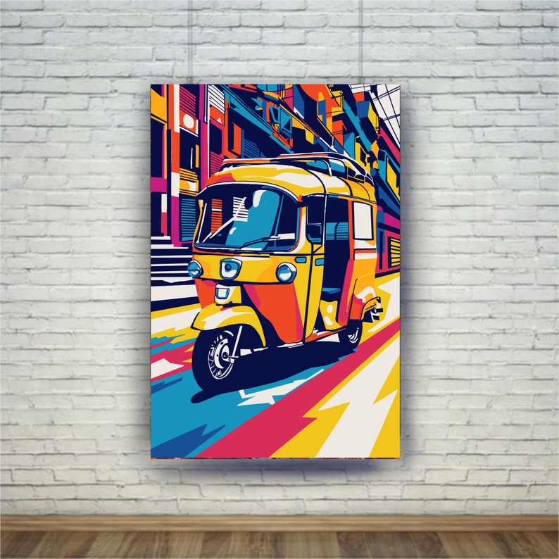 Stampa di risciò di Mumbai: poster pop art indiano (download digitale) immagine 2