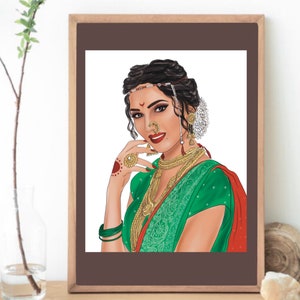 Mariée indienne, mariée marathi, mariée sud-asiatique, mariage indien, clipart de mariée, carte de mariage, Mehandi, Sangeet, mariée hindoue, Desi Art
