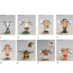 Novelty Eyeglass Holder Stand Spectacle Specs Reading Glasses Display Ornament Footballer Golfer Chef Graduate Waitress Turtle Duck Pig