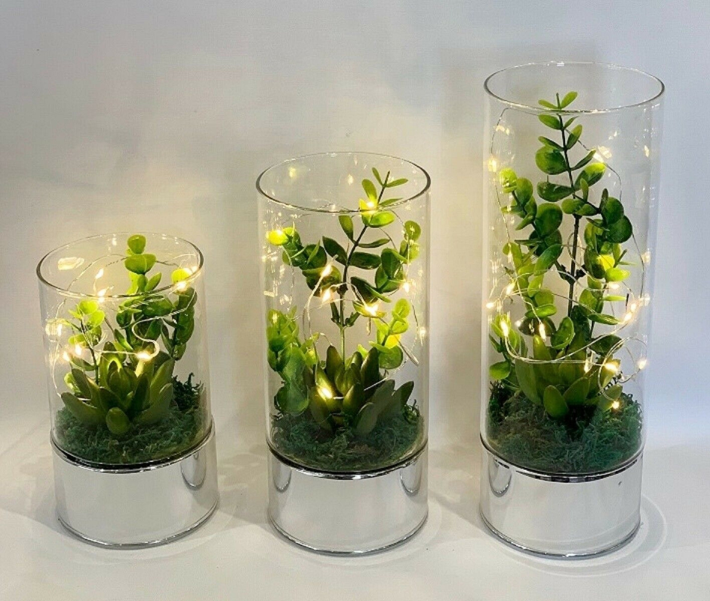 Glass Vase With Led String Lights Artificial Orchid Rose Etsy