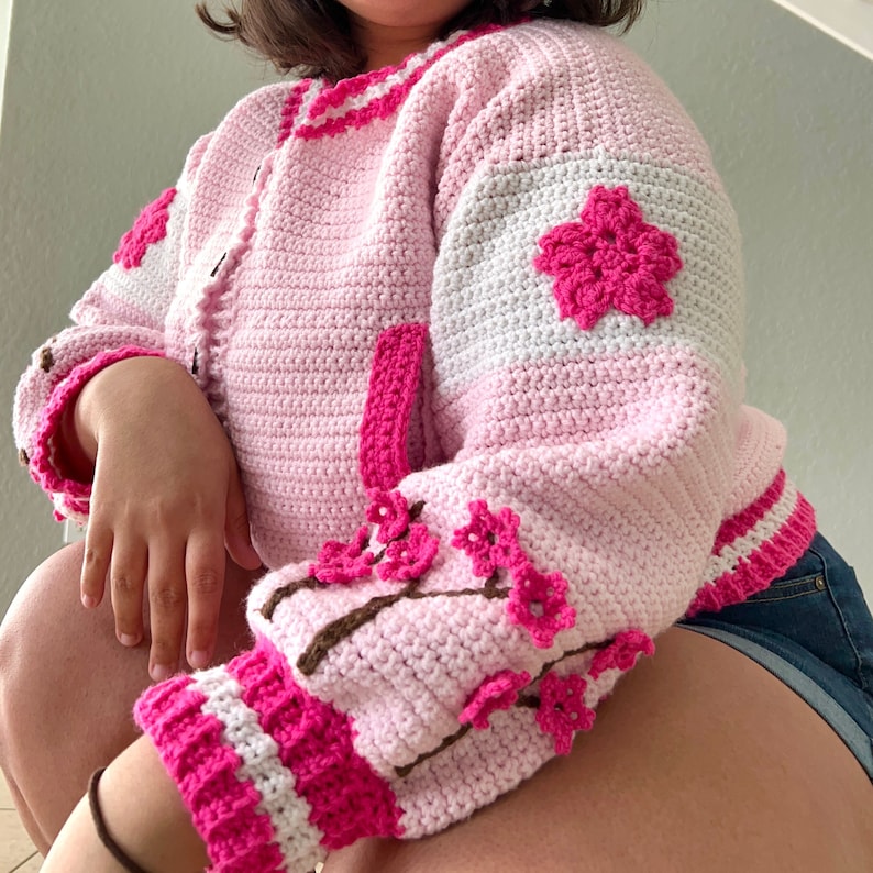 Crochet Varsity Inspired Cherry Blossom Jacket Etsy