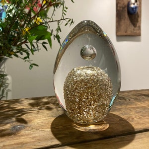 Handmade Crystal Art Glass Sculpture: Golden Sky Swedish Design