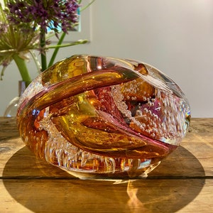 Organic shape art glass sculpture &#39;Fire&#39; hand made &#39;Four elements&#39;  Dutch Design