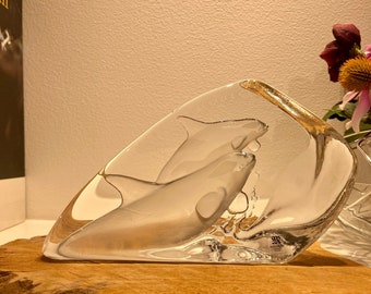 Crystal Killer Whales glass sculpture handmade by Mats Jonasson Sweden