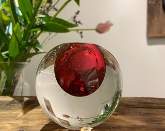 Art Glass Ball-paperweight with beautiful pure air pattern hand made in tranparent color
