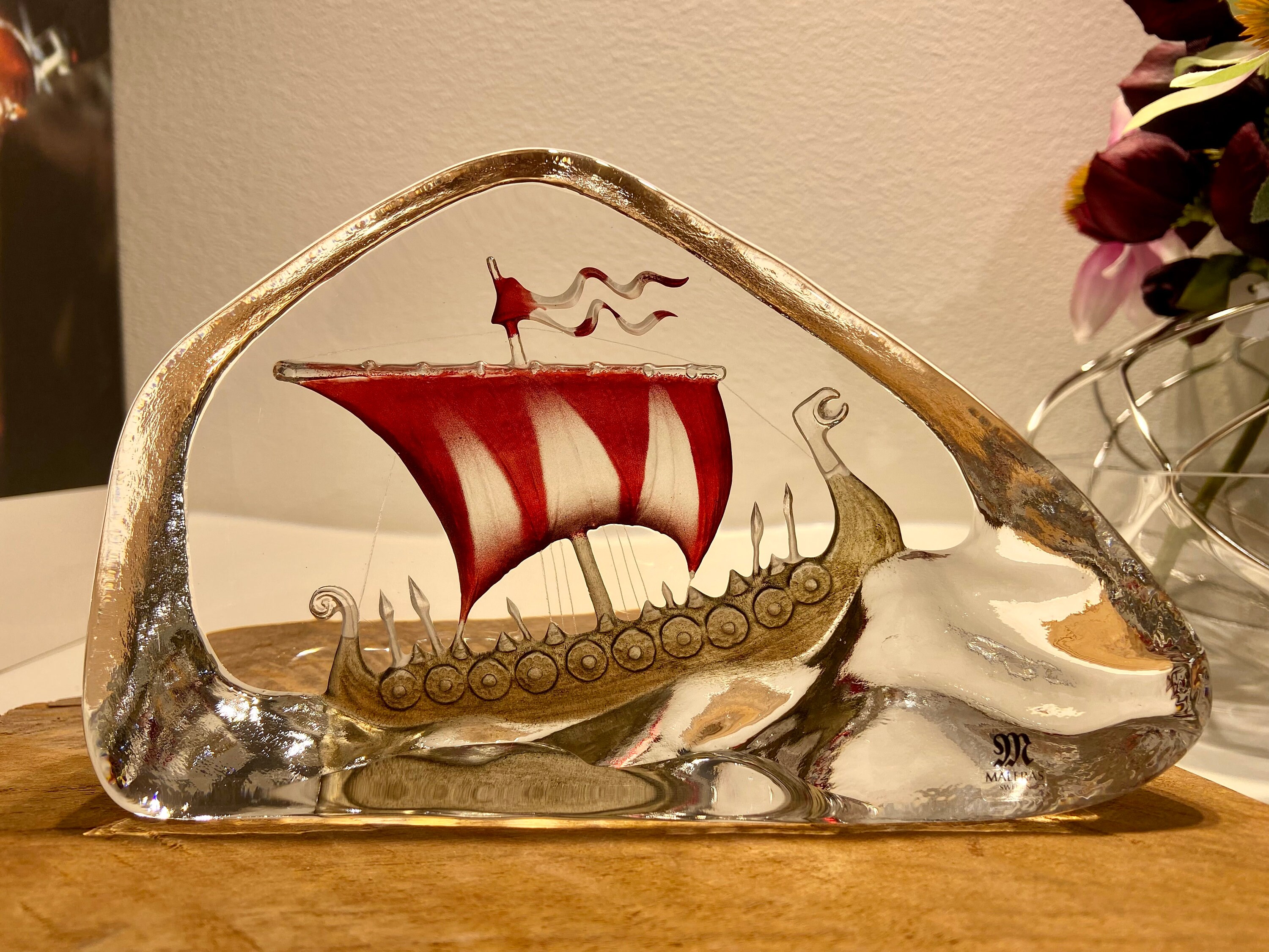 Caravelle-boat Glass Sculpture by Artist Mats Jonasson Sweden