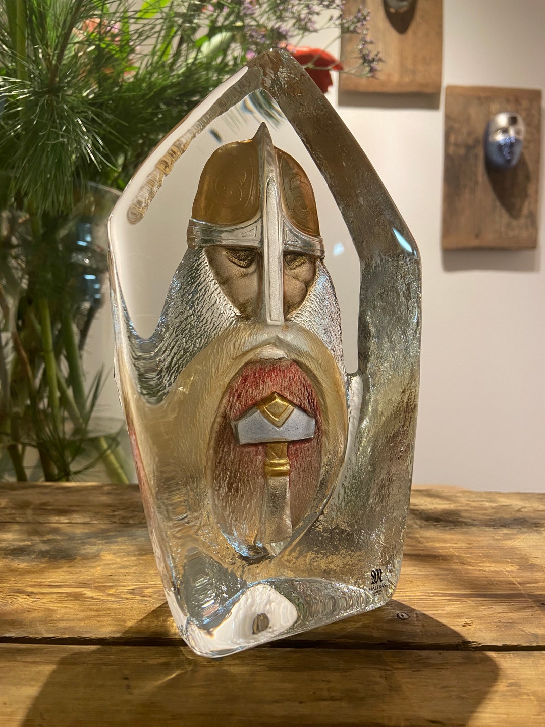 Thor With Hammer Crystal Sculpture - Mats Jonasson Art Glass