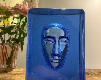 Bertil Vallien Kosta Boda Azur sculpture: Swedish blue art glass, limited edition
