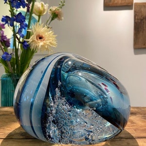 Beautiful Organic shape art glass sculpture 'Sky' hand made 'Four elements'  Dutch Design