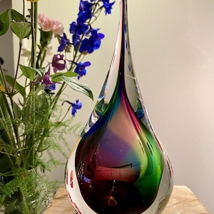 Regenboog glazen druppel sculptuur • Handgemaakt kristal • Kleurrijke ダッチ デザイン グラスクンスト