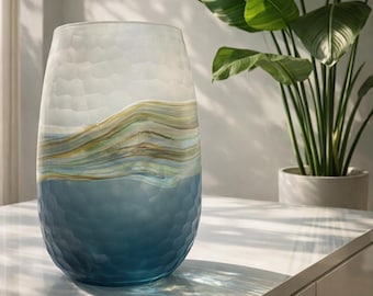 Ocean vase Mouth-Blown Art Glass Inspired by the blue Ocean